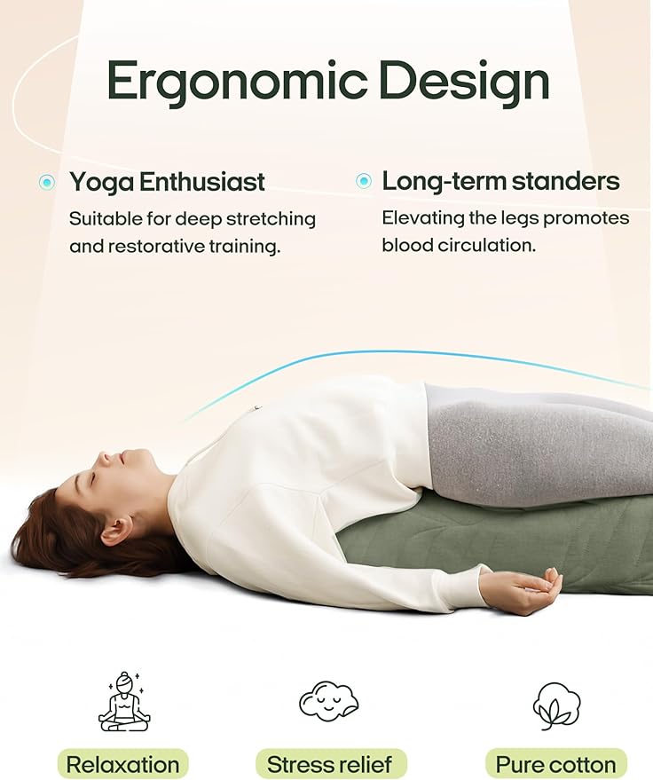 Zonli Yoga Bolster Pillow for Meditation & Restorative Yoga - Rectangular Support Cushion with Removable Cotton Cover & Carry Handle, 26"x11"x7"