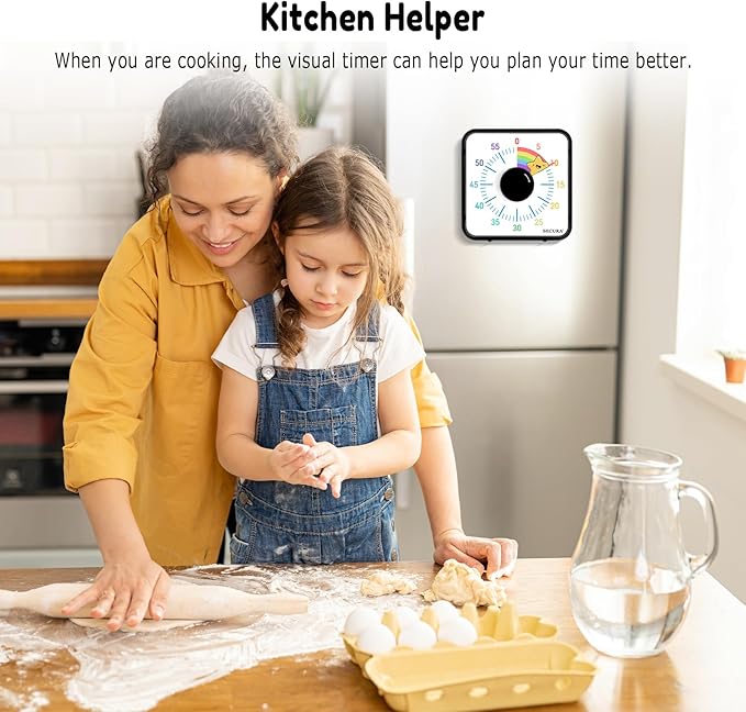 Secura 60-Minute Visual Timer, 7.5 Inch Magnetic Rainbow Countdown Timer for Classroom or Kitchen, Durable Mechanical Timer Clock with Magnetic Backing (Black & Star)