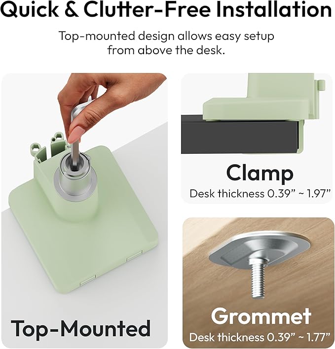 Pixio PS1S Wave Mint Green Single Monitor Arm Stand Desk Mount - Fits up to 32 inches Monitors and up to 19.8lbs. VESA Compatibility and Integrated Cable Management