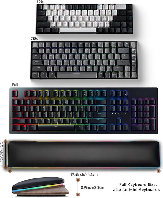 Keyboard Wrist Rest with Leather Covered Memory Foam on Wood Base Ergonomic Non-Slip Comfortable and Durable Perfect Match for Mechanical Keyboards (RGB)
