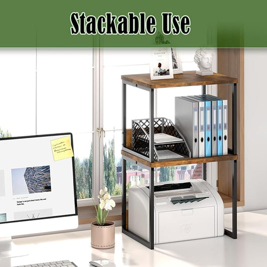 MARTY Desktop Printer Stand 2 Pack Printer Stand with Storage for Desk, Shelf Organzier for Home/Office Printer Riser Under Desk Small Table for Fax Machine Scanner(Rustic Brown)