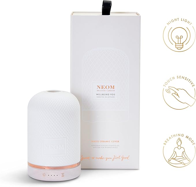 NEOM – Essential Oil Diffuser for Home | Wellbeing Aromatherapy Diffusers | Ceramic Cover, LED Light & Timer | Best for Medium Spaces | Plug in Diffuser for Essential Oils | Home Fragrance