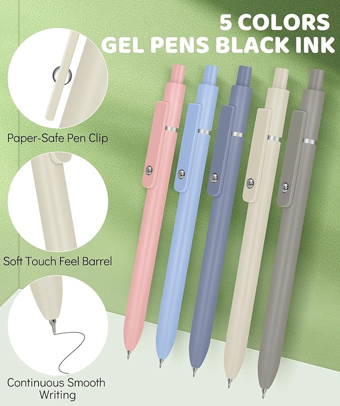 Hifunwu 38 PCS Aesthetic School Supplies with Big Pen Case, 5 Black Ink Gel Pens, 12 Pastel Highlighters, 6 Mechanical Pencils Set 0.5 & 0.7 mm for Students Back to School