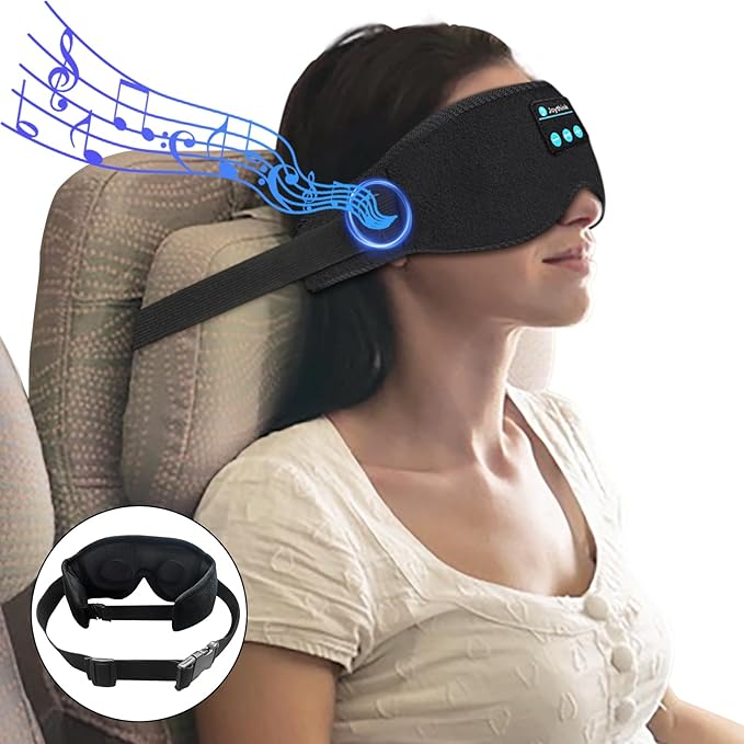 Joythink Sleep Headphones Headband Sleep Mask Eye Mask 3D Deep Bluetooth for Sleeping Blackout Washable Music Eye Cover with Speaker Microphones Black