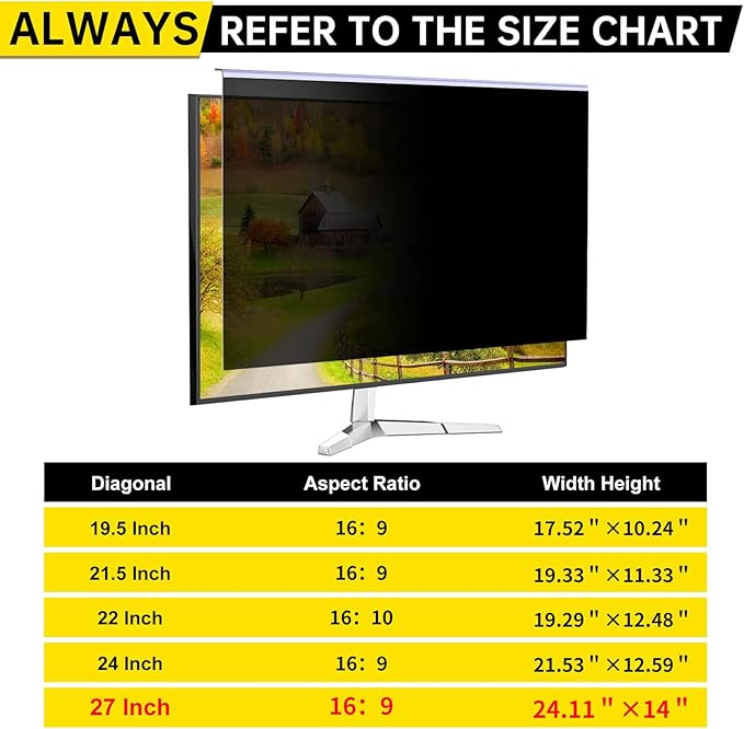 27 Inch Computer Privacy Screen for 16:9 Computer Monitor, Anti-Blue Light Monitor Privacy Screen Filter, Anti-UV Computer Shield, Hanging Type