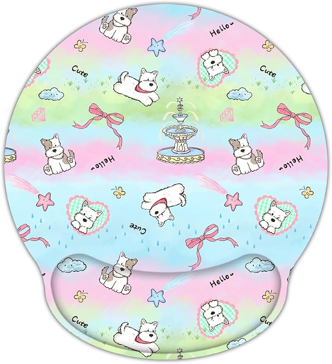 RICHEN Ergonomic Mouse Pad with Wrist Support,Non-Slip Rubber Base for Computer Laptop & Mac,Lightweight Rest for Home,Office & Travel (Dogs)