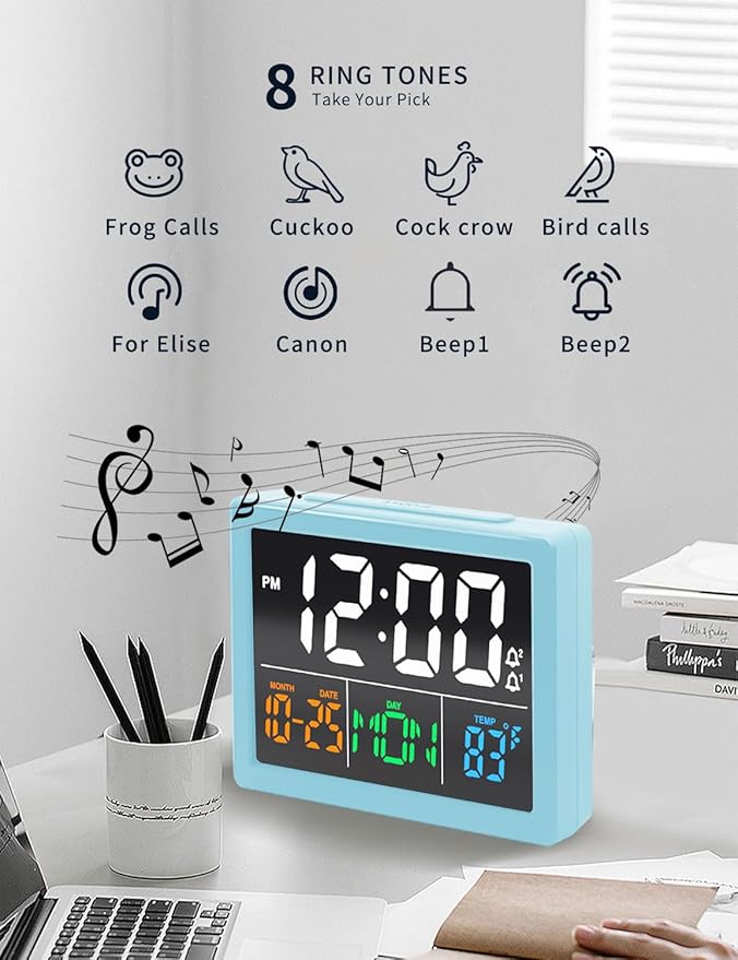 Digital Alarm Clock, with 5.5" Large LED Time Display, Adjustable Alarm Volume, 6 Level Brightness, Alarm Settings, USB Charger, Temperature Detect, Snooze, Clocks for Bedroom, Bedside, Desk, Blue