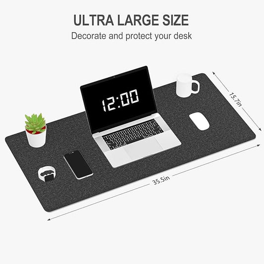 Auhoahsil Felt Desk Mat, Minimalist Large Mouse Pad XXL 35.5 x 15.7 in, Desk Matt for Desktop, Keyboard, Laptop, Computer, Office, Work from Home, Gaming, Dark Gray