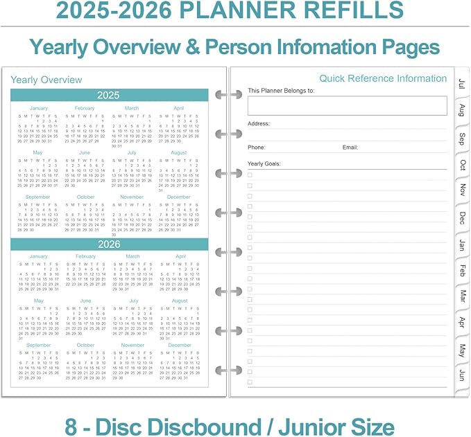 2025-2026 Planner Refills – One Page Per Day, 8-Disc Discbound 2025-26 Daily & Monthly Planner, Runs from July 2025-June 2026, Prioritized, To-Do List, Notes, 5.8" x 8.5"