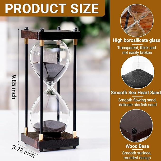 Hourglass Timer 60 Minutes Sand Timer for Gift 1 Hour Glass Sand Clock for Home/Desk/Office Decor and Classroom Timer (Black, 60 Minutes)