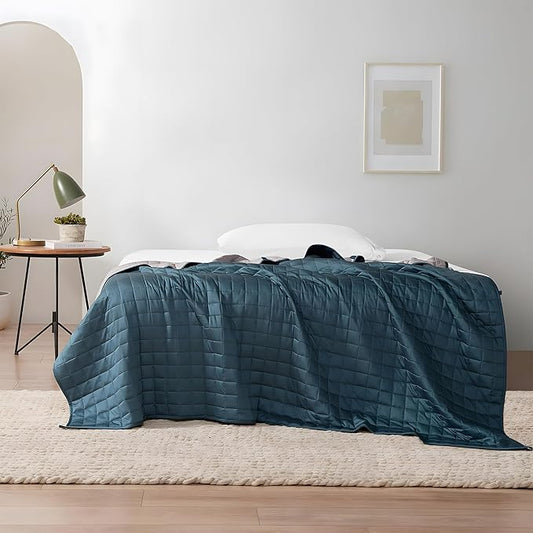 YnM Exclusive 30 lbs Weighted Blanket, Extra Heavy Organic Long Stapled Cotton Bed Blanket for Two Persons, Ideal for Queen or King Bed (88x104 Inches, 30 Pounds, Peacock/Grey Reversible)