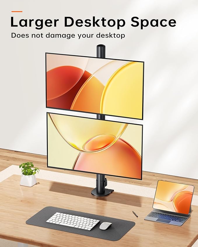 Dual Monitor Stand for 13-27'' Wide Monitor Desk Arm up to 44lbs Adjustable Stacked Double Monitor Mount with C-Clamp 75x75/100x100 VESA