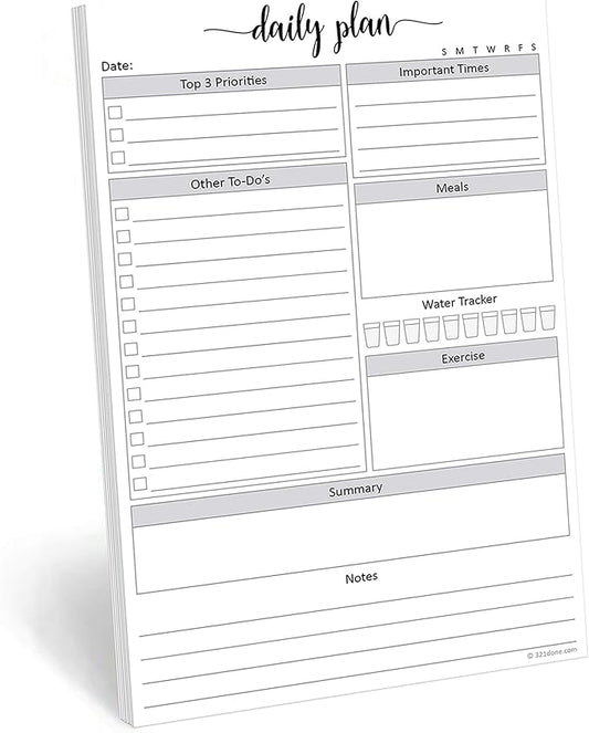321Done Daily Planning Notepad - 50 Sheets (5.5" x 8.5") - Day to Do List Planner Today Checklist Tear-Off Note Pad - Made in USA - Simple Script
