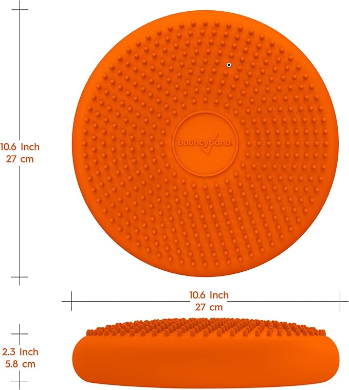 BouncyBand Wiggle Seat, Orange, 1-Pack – Small 10.75” D x 2.5” H Wobble Cushion for Kids Aged 3-7 – Sensory Tool Promotes Active Learning & Improves Productivity – Includes Pump for Easy-Inflation