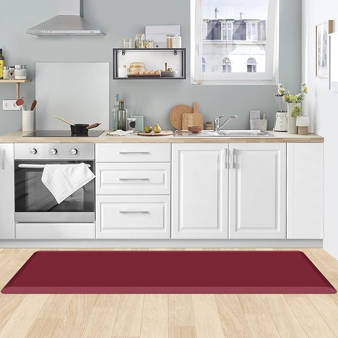 KitchenClouds Kitchen Mat Cushioned Anti Fatigue Kitchen Rug 17.3"x60" Waterproof Non Slip Kitchen Rugs and Mats Standing Desk Mat Comfort Floor Mats for Kitchen House Sink Office (Red)