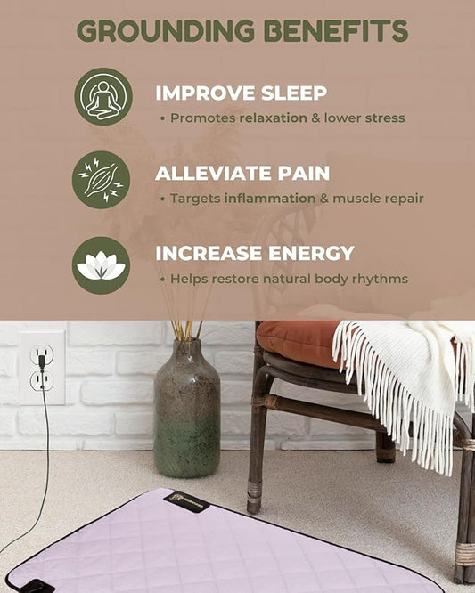 Premium Grounding Mat for Feet, Soft Cotton & Silver Fiber, Comfort for Sleep & Wellness, Grounding Pad for Anti-Aging & Inflammation, Grounding Mat for Bed and Desk (24x16 Inches)