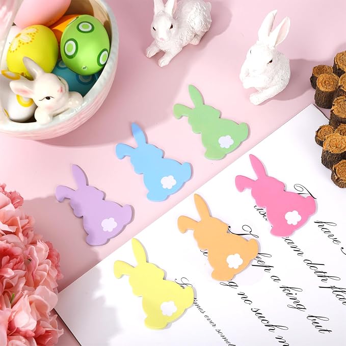 24 Pack Easter Bunny Sticky Note Pastel Rabbit Sticky Notepad 6 Colors Adhesive Memo Pad for Classroom Spring Party Decor Supplies, 480 Sheets