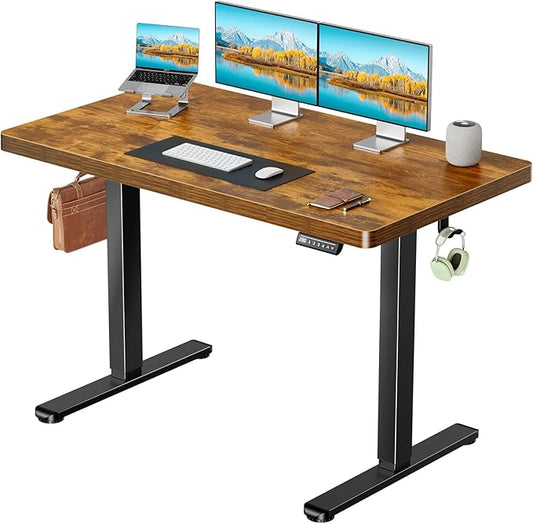 Marsail 48 x 30 Electric Standing Desk with One-Piece Desktop, Sit Stand Desk with Thickened Tabletop, Height Adjustable Stand Up Desk with Cable Management for Home Office(Frame+Desktop, 2 Packages)