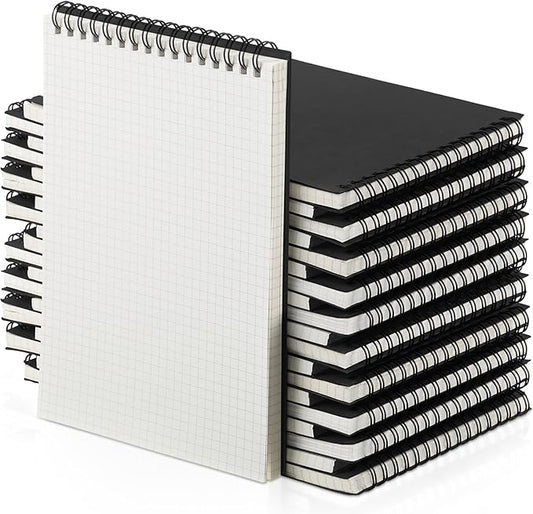 24 Pack Graph Paper Spiral Notepad A5 Top Wirebound Notepad Grid Notebook Steno Pads Memo Notebook Grid Paper 140 Pages for Writing Sketching Drawing Office Supplies (Black)