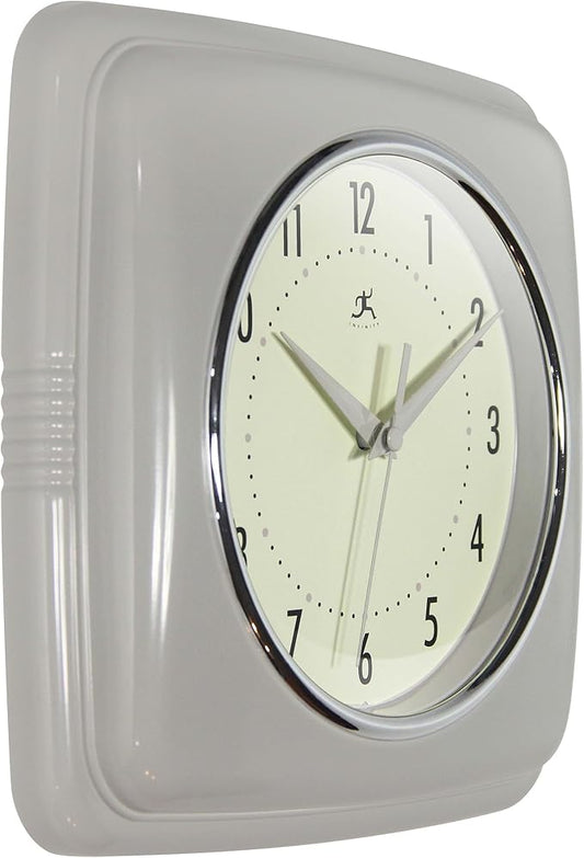 Infinity Instruments Square Retro Wall Clock, Stone Grey, 9.25"
