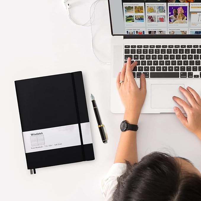 B5 College Ruled Notebooks - 2 Pack B5 Large Journal Notebooks with 376 Numbered Pages,100gsm Thick Lined Paper,Soft PU Leather Cover,7.6 X 10 inch(BLACK)