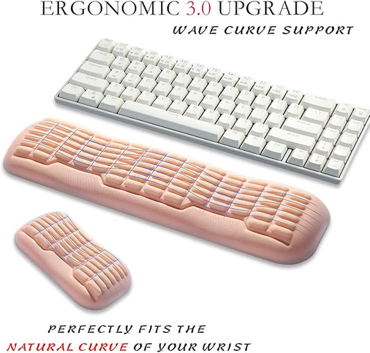 UnivoColors Compact-Sized Keyboard & Mouse Wrist Rest Set-Ergonomic 3.0 Upgrade with Wave Curve Support,Non-Slip Base,Perfect for Work & Gaming(Flesh Pink)