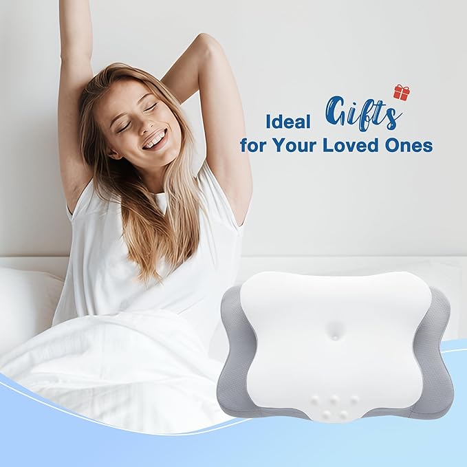 Memory Foam Neck Pillow, Effective Pain Relief Cervical Neck and Shoulder Pillows for Sleeping, Odorless Ergonomic Contour Bed Pillow for Side Sleep Stomach and Back Sleeper (White)