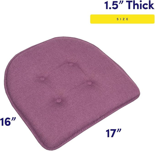 Sweet Home Collection Chair Cushion Memory Foam Pads Tufted Slip Non Skid Rubber Back U-Shaped 17" x 16" Seat Cover, 12 Count (Pack of 1), Purple