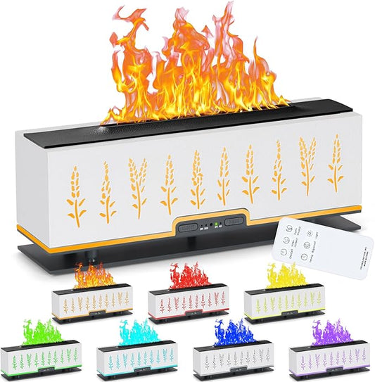 Colorful Essential Oil Diffuser, 7 Colors Flame Fire Diffuser, 200ML Ultra-Quiet Aromatherapy Diffuser with Remote Control, Timer Up, Auto-Off Protection for Home,Office,Bedroom (White)