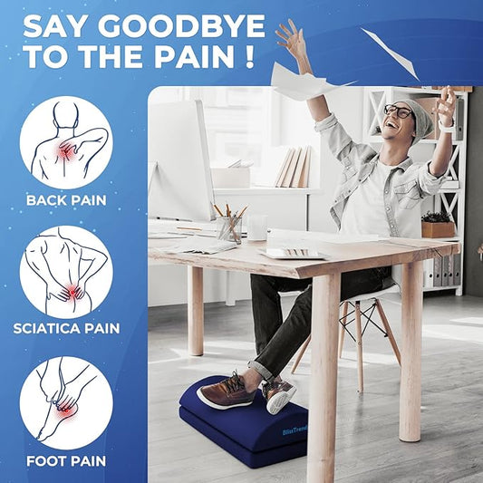 BlissTrends Foot Rest for Under Desk at Work-Versatile Foot Stool with Washable Cover-Comfortable Footrest with 2 Adjustable Heights for Car,Home and Office to Relieve Back,Lumbar,Knee Pain-Blue Long