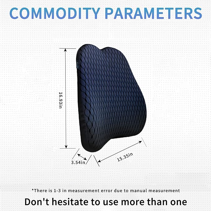 Memory Foam car Lumbar Support Pillow - Memory Foam Back Cushion - Used for car Seats, Office Chairs, recliners, Sofas, etc. (Black)