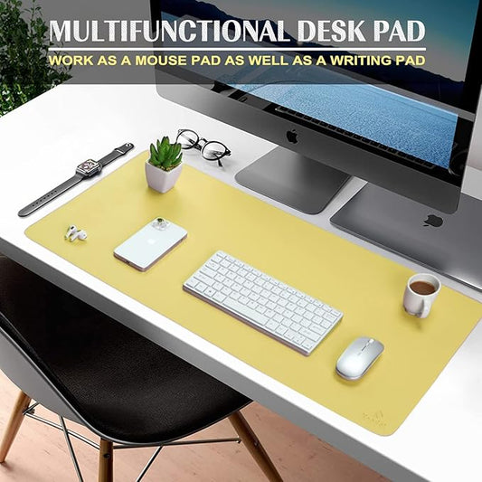 K KNODEL Small Office Leather Desk Mat, Mouse and Keyboard Pad, Computer and Laptop Mat, Desktop Protector and Cover, Writing Pad and Blotter (23.6"x13.8", Yellow)