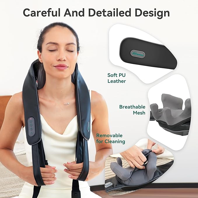 Snailax Cordless Neck Massager with Soothing Heat, Upgarded 4D Deep Tissue Kneading, Shiatsu Back Shoulder Massager Pillow for Neck, Traps, Gifts for Men Women Mom Dad