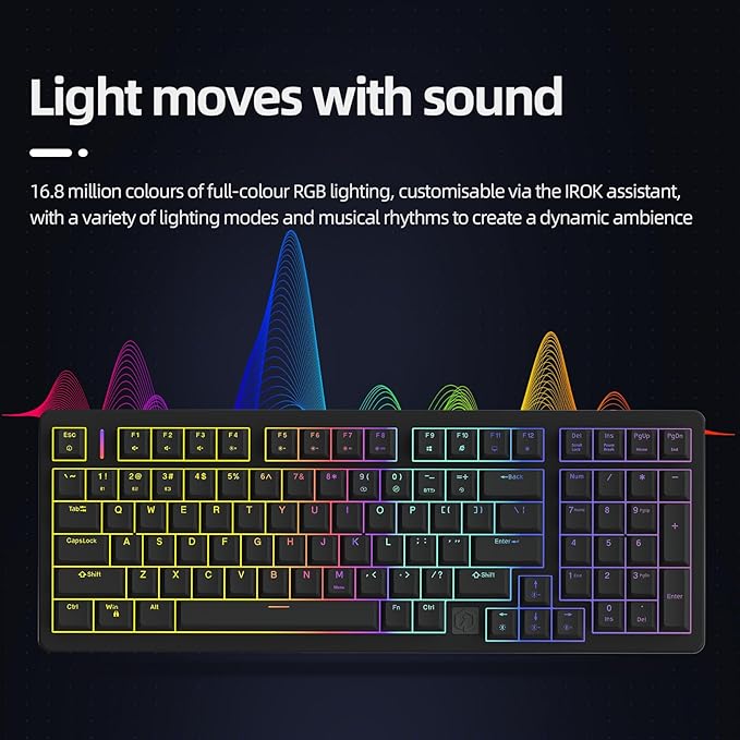 IROK FE98Pro Wireless RGB Hot Swappable Mechanical Keyboard, Three-Layer Dampening 98 Keys Gaming Keyboard, Customizable Backlit, USB-C/2.4GHz/Bluetooth- Black