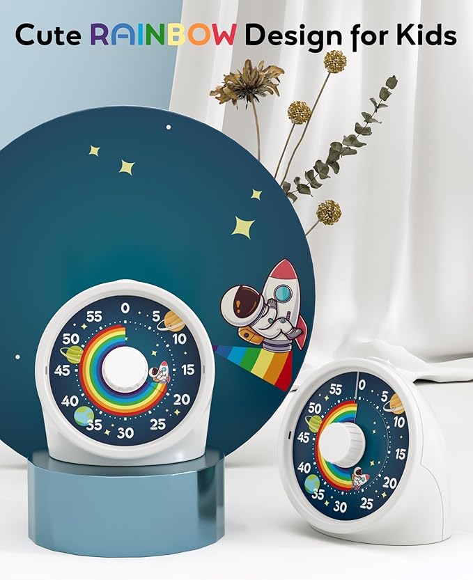 BellMan Visual Timer with Pause Button, 60 Minute Countdown Rainbow Timer for Kids and Adults with Silent Operation, Study and Meetings Time Management Tool, Design for Home, Office and Gift, Blue