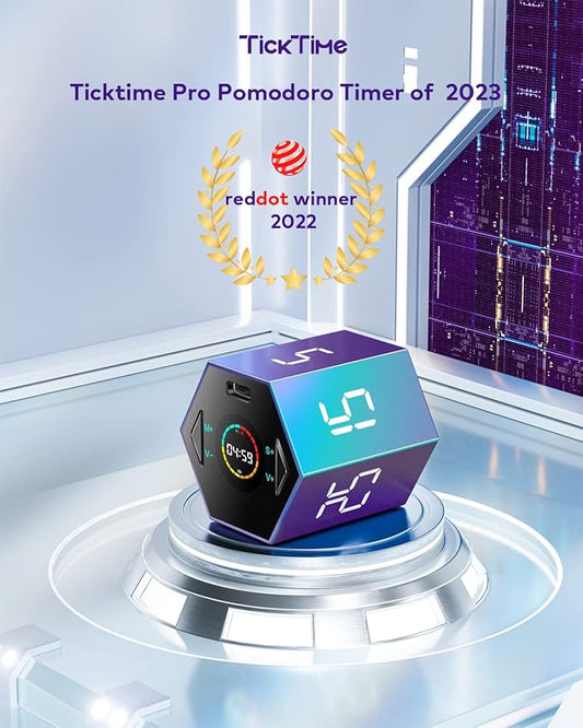 Ticktime Pomodoro Timer Cube, Hexagon Productivity Timer, Pause & Resume, Silent, Vibrate & Adjustable Sound Alert, for ADHD, Task, Work, Study, 5/15/25/30/45/60min & Custom Countdown, Purple