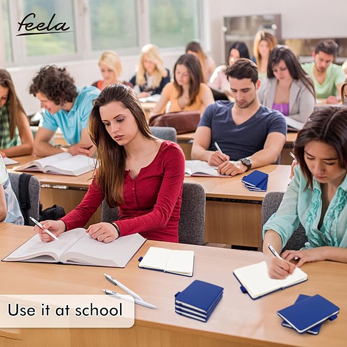 feela 3 Pack Pocket Notebook Journals with 3 Black Pens, A6 Mini Cute Small Journal Notebook Bulk Hardcover College Ruled Notepad with Pen Holder for Office School Supplies, 3.5”x 5.5”, Navy