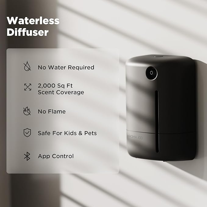 Waterless Essential Oil Aromatherapy Diffuser - Hotel Scent Diffuser Machine for Home - Cold Air Diffuser Machine for Large Room - App Control - Studio Scent Diffuser - Office Fragrance - Black