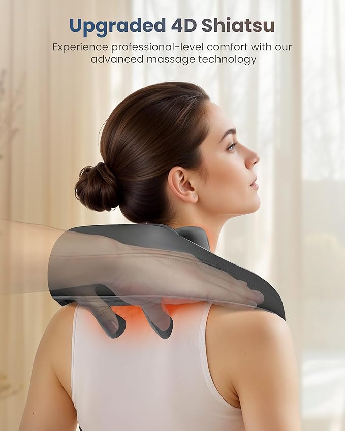 COMFIER Shiatsu Neck Massager with Heat for Deep Tissue, Electric Shoulder and Back Massager for Pain Relief, Hands-Free Cordless 4D Kneading Massage, Gift for Women Men Mom Dad