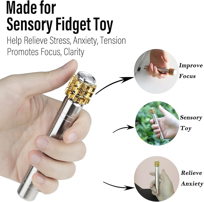 FREELOVE Gear Metal Fidget Spinner Toys for Adults, Small Mini Tiny Pockget Figette, Bike Chain, Copper Brass Hands Gyro, Quiet Silent Cool Cube for Anxiety Men (Gears Stacked Scepter, Silver)