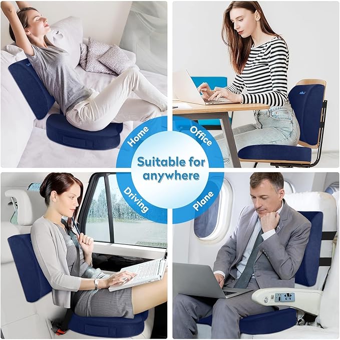 CloudBliss Seat Cushion,Office Chair Cushions,Car Seat Cushion,Lumbar Support Pillow for Office Chair,Back Support Memory Foam Pillow Coccyx Cushion for Tailbone Pain,Sciatica & Back Pain Relief -Blue