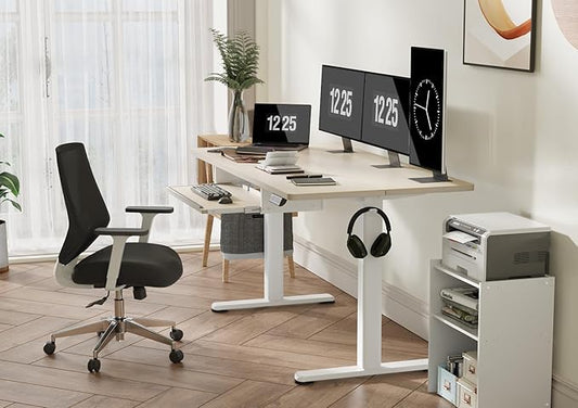 Claiks Standing Desk with Keyboard Tray, Electric Standing Desk Adjustable Height, 55x24 Inches Sit Stand up Desks with Splice Board, Raising Desks for Home Office, Natural