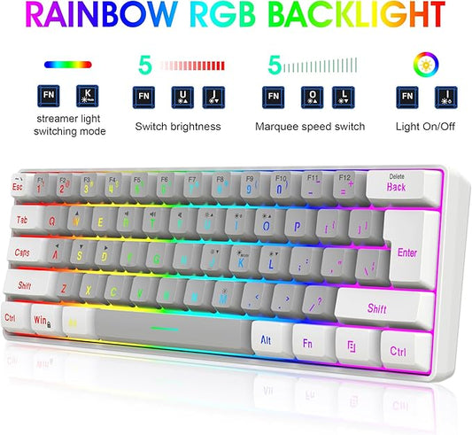 Snpurdiri 2.4G Wireless Gaming Keyboard and Mouse Combo, Include Mini 60% Mechanical Feel RGB Backlit Keyboard, Ergonomic Vertical Feel Small Wireless Mouse(White and Grey)