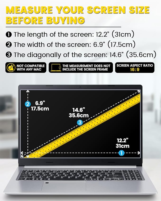 F FORITO 14 Inch 16:9 Laptop Privacy Screen Protector, 360° Anti Peeping and Anti Glare Laptop Privacy Shield Compatible with 14" HP/Acer/Lenovo/Dell/ASUS Laptops