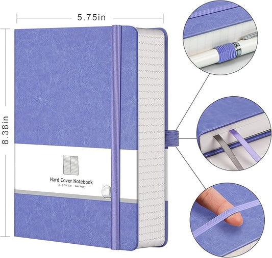AHGXG Lined Journal Notebook, 320 Numbered Pages Thick Journal for Women, A5 Notebook College Ruled, 100gsm Thick Paper, Faux Leather Hardcover, for Writing Work, 5.75'' X 8.38''-Purple
