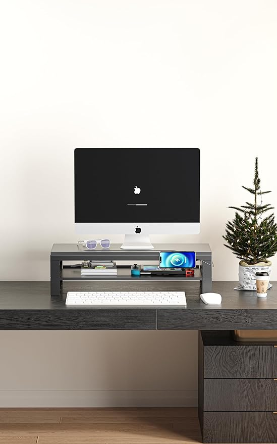 2-Tier Metal Computer monitor stand Laptop Desk Shelf & Monitor Riser ,21.55 inches long desk riser Monitors/PC/Laptop/Computer Space Saver Organizer (Basic Version, Two-layer 550mm)