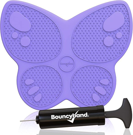 Shaped Wiggle Seats by Bouncyband–Purple Butterfly, 13”x11”x2.2”–Inflatable Sensory Cushion for Kids, Improves Student Productivity and Focus, Comes with Easy-Inflation Pump to Customize Firmness