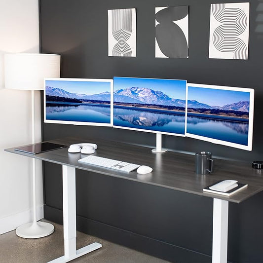 VIVO Triple Monitor Adjustable Desk Mount, Articulating Tri Stand, Holds 3 Screens up to 24 inches, White, STAND-V003YW