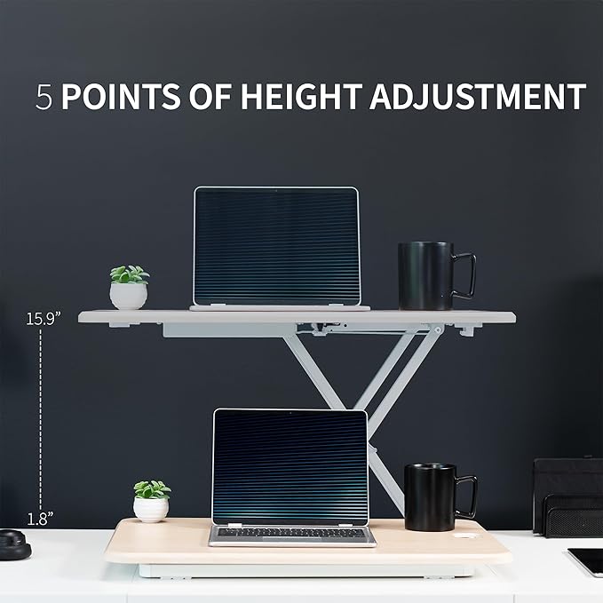 VIVO Ultra-Slim Single Top Height Adjustable Standing Desk Riser, Compact Sit Stand Desktop Converter for Monitor or Laptop, Light Wood, DESK-V001JF