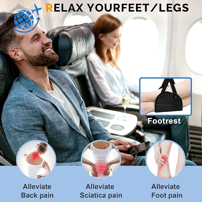 Airplane Foot Hammock,Adjustable Portable Foot Hammock for Plane Travel for Air Travel,Travel Essentials Comfy Foot Hanger Airplane Footrest(1 Set)